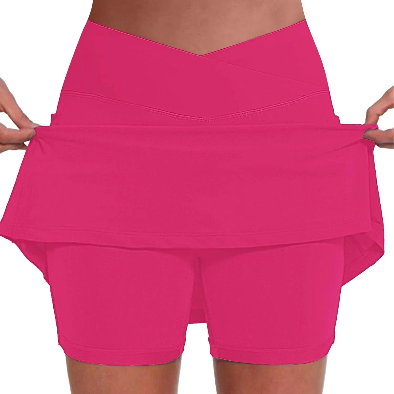 Womens Tennis Skirt with Pockets Shorts Crossover High Waisted Athletic Skorts Running Workout Golf Skirts 2 in 1