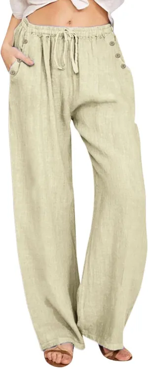 Womens Wide Leg Pants Fall Plus Size Loose Cotton and Linen Casual Pants Cute Pants Vacation Clothes for Women Linen