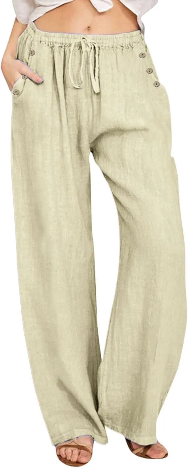 Womens Wide Leg Pants Fall Plus Size Loose Cotton and Linen Casual Pants Cute Pants Vacation Clothes for Women Linen