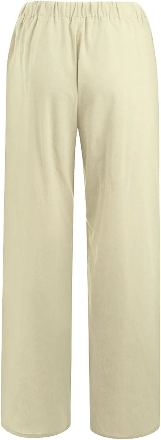 Womens Wide Leg Pants Fall Plus Size Loose Cotton and Linen Casual Pants Cute Pants Vacation Clothes for Women Linen