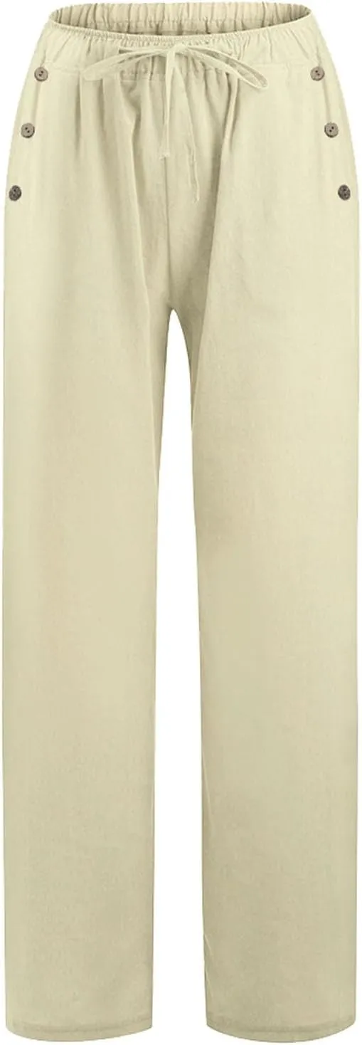 Womens Wide Leg Pants Fall Plus Size Loose Cotton and Linen Casual Pants Cute Pants Vacation Clothes for Women Linen