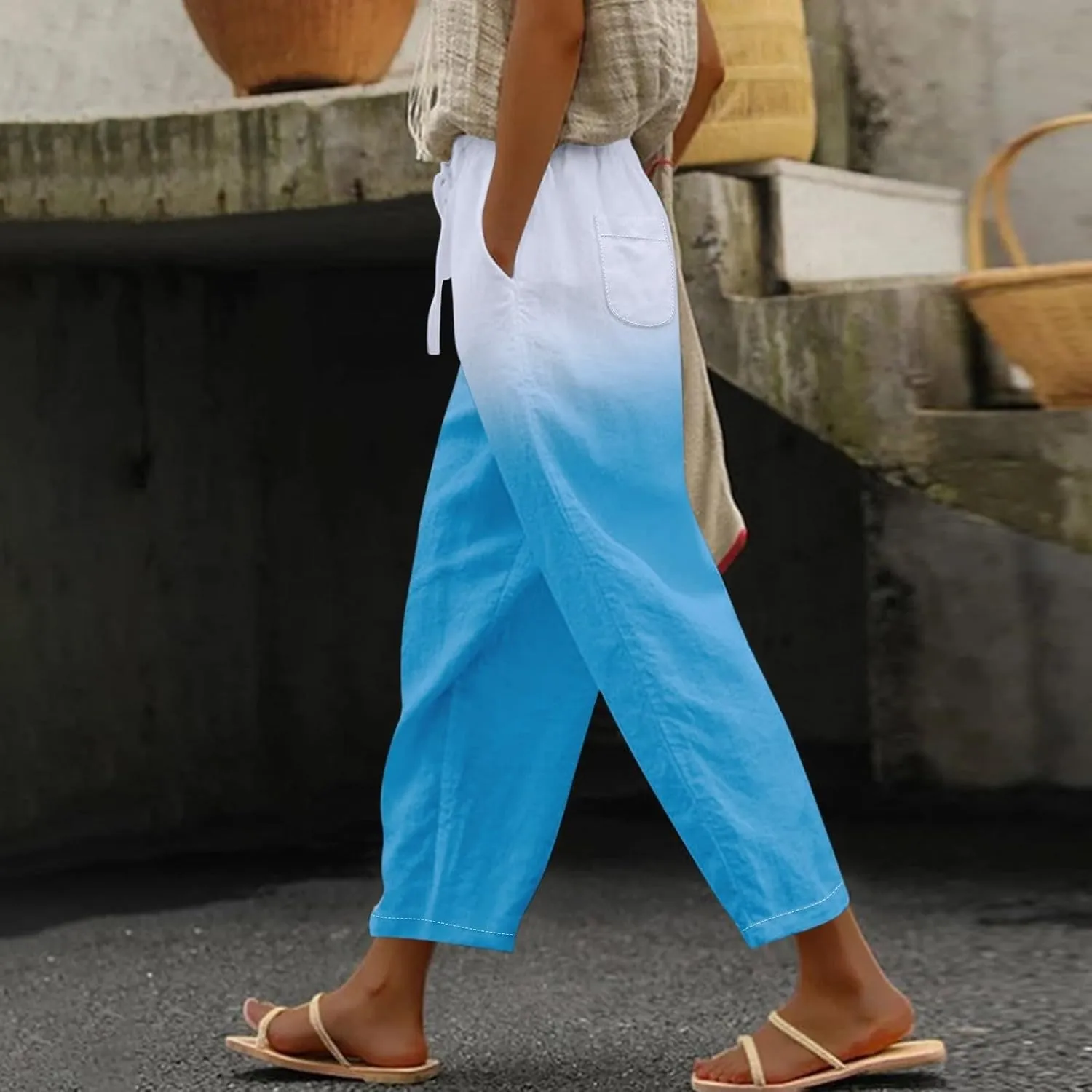 Women's Wide Leg Pants with Pockets Wide Leg Plus Size Capri Pants Lightweight Capri Trousers S 5XL Summer Vacation