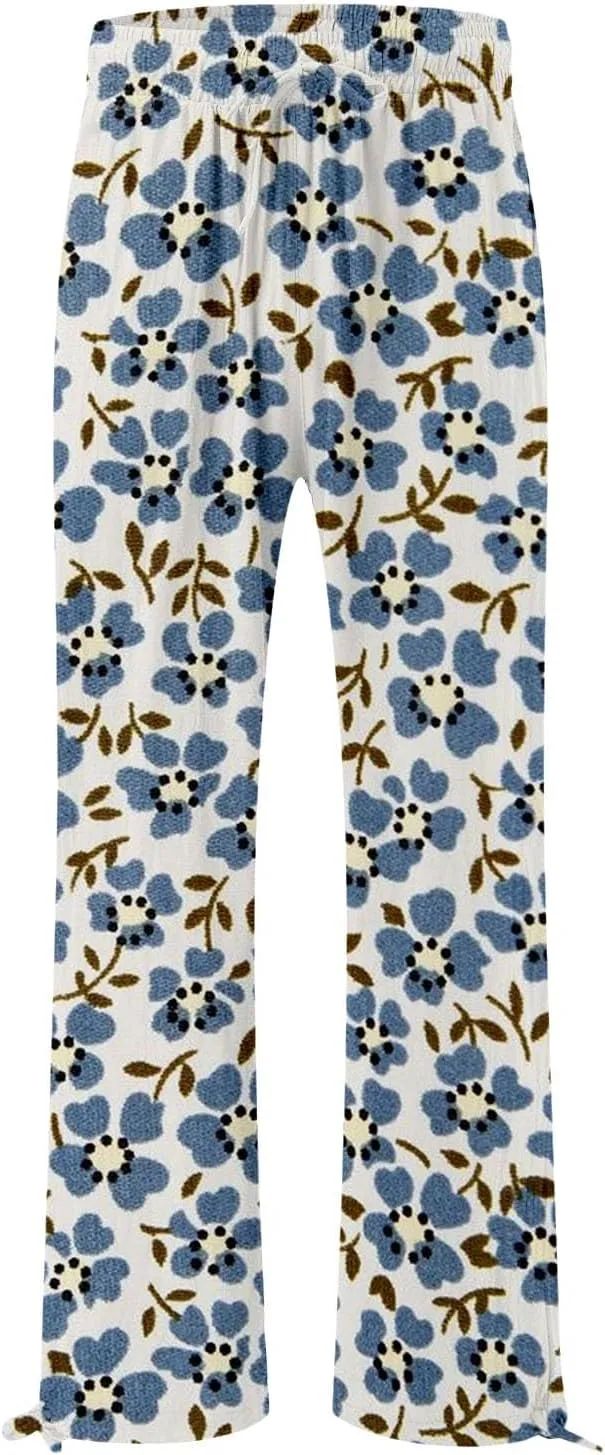 Women's Wide Leg Pants Womens Cotton Casual Loose Pants Comfy Work Pants with Pockets Elastic High Waist Paper Bag
