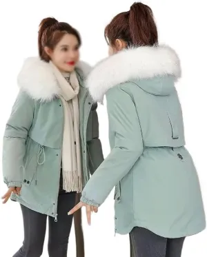 Women's Winter Cotton Down Padded Jacket Casual Coat Pocket Jacket Female Thick Warm Hooded Outwear