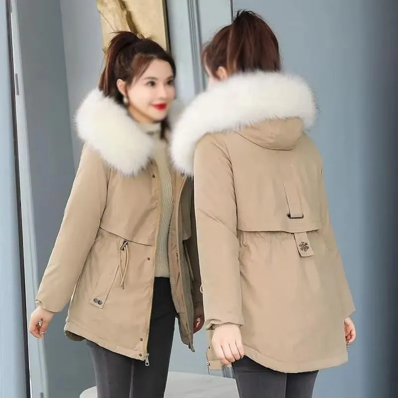 Women's Winter Cotton Down Padded Jacket Casual Coat Pocket Jacket Female Thick Warm Hooded Outwear