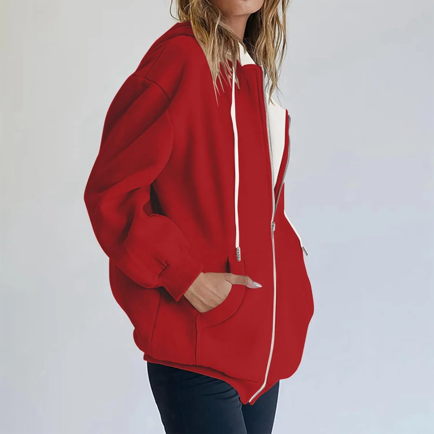 Womens Zip Up Hoodies Long Sleeve Fall Oversized Sweatshirts Jacket with Pockets 2025 Fashion Clothes Sweaters