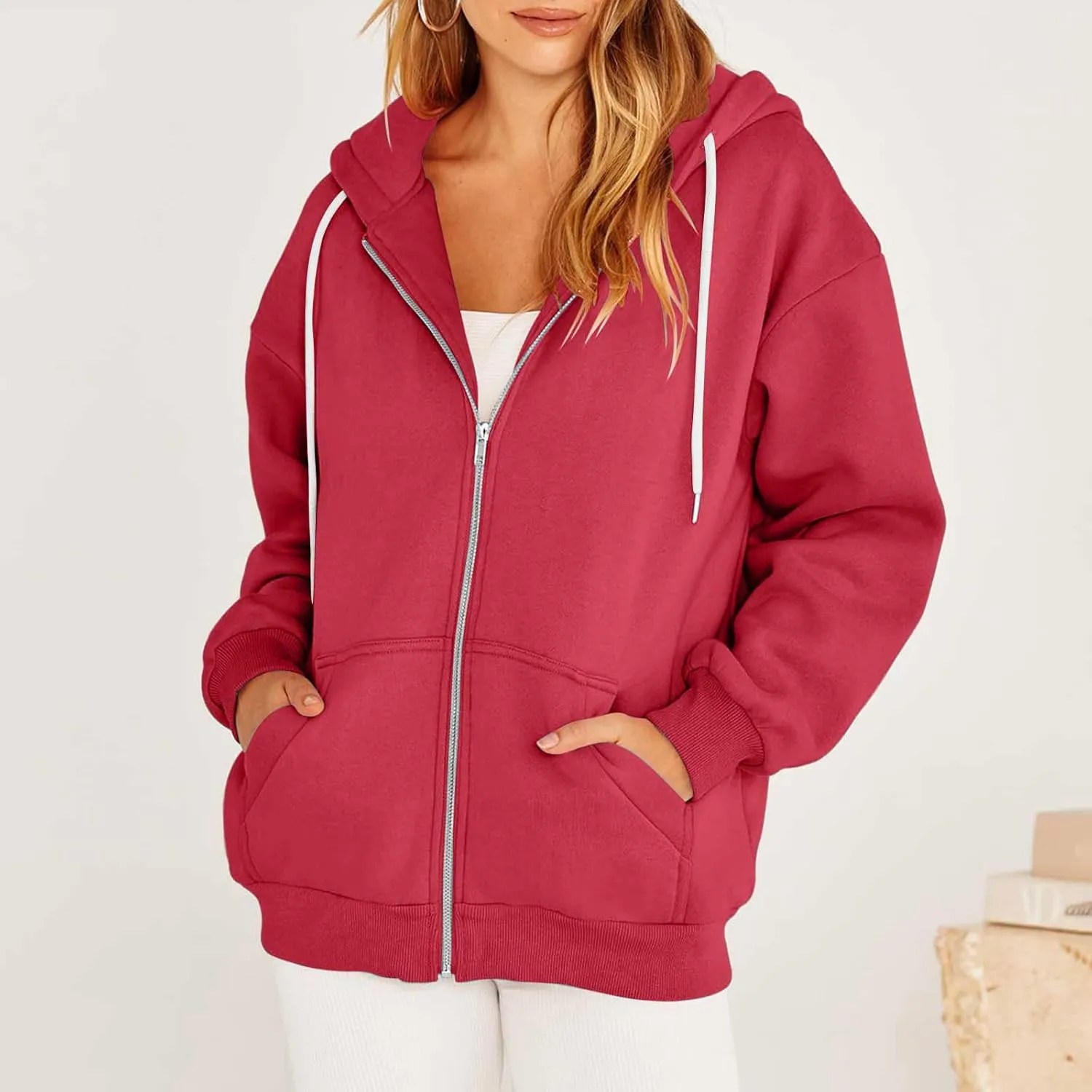 Womens Zip Up y2k Hoodies Fall Fashion Oversized Long Sleeve Hooded Sweatshirt Casual Lightweight Jacket With Pockets