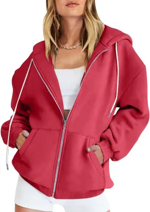 Womens Zip Up y2k Hoodies Fall Fashion Oversized Long Sleeve Hooded Sweatshirt Casual Lightweight Jacket With Pockets