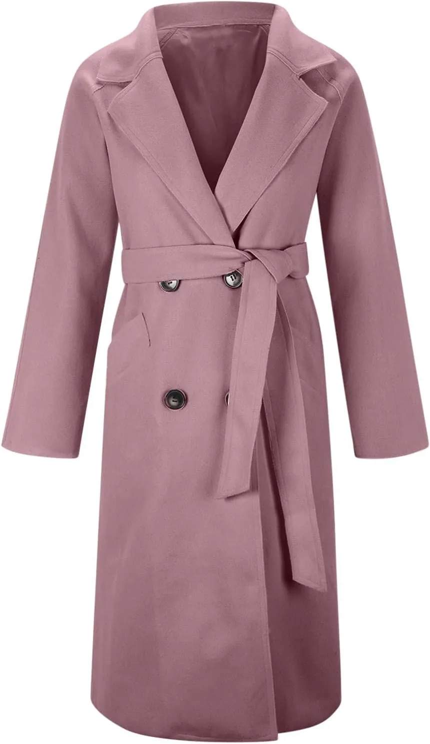 Wool Coats for Women 2024 Trendy Double Breasted Pea Coats Notch Lapel Long Winter Trench Coats with Pockets