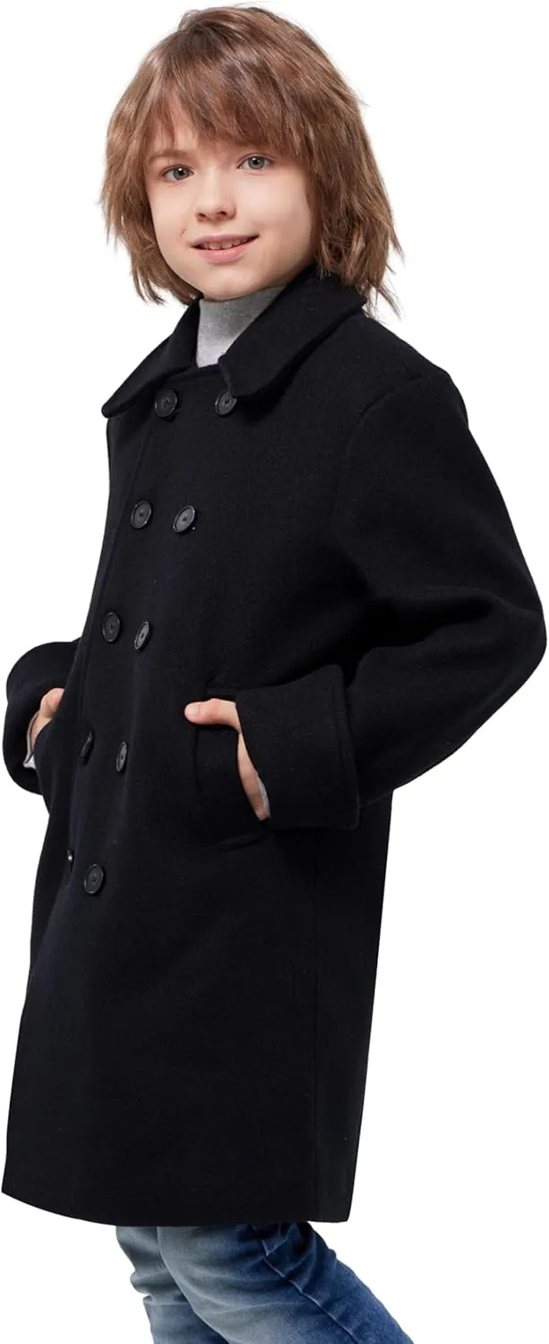 WULFUL Boys Double Breasted Wool Trench Coat Winter Pea Coat