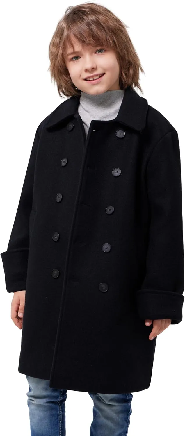 WULFUL Boys Double Breasted Wool Trench Coat Winter Pea Coat
