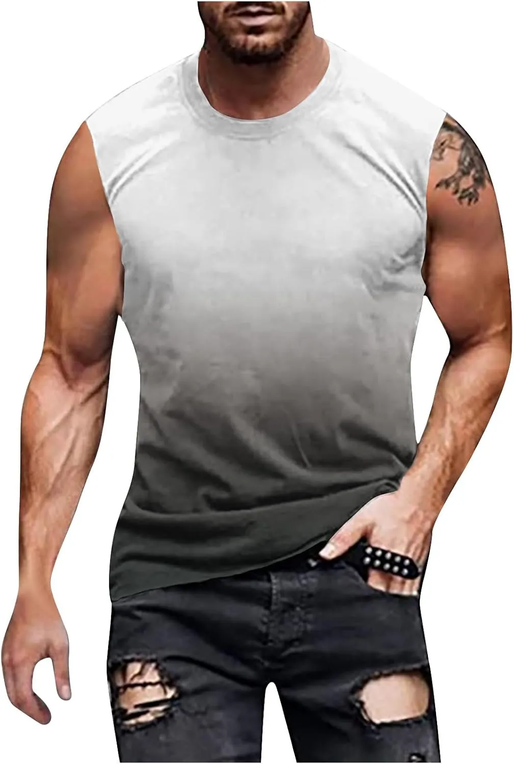 Xiaojmake Men's Workout Tank Top Quick Dry Athletic Running Muscle Tee Training Gym Shirt Ombre Sleeveless Cutoff Shirt