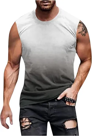 Xiaojmake Men's Workout Tank Top Quick Dry Athletic Running Muscle Tee Training Gym Shirt Ombre Sleeveless Cutoff Shirt