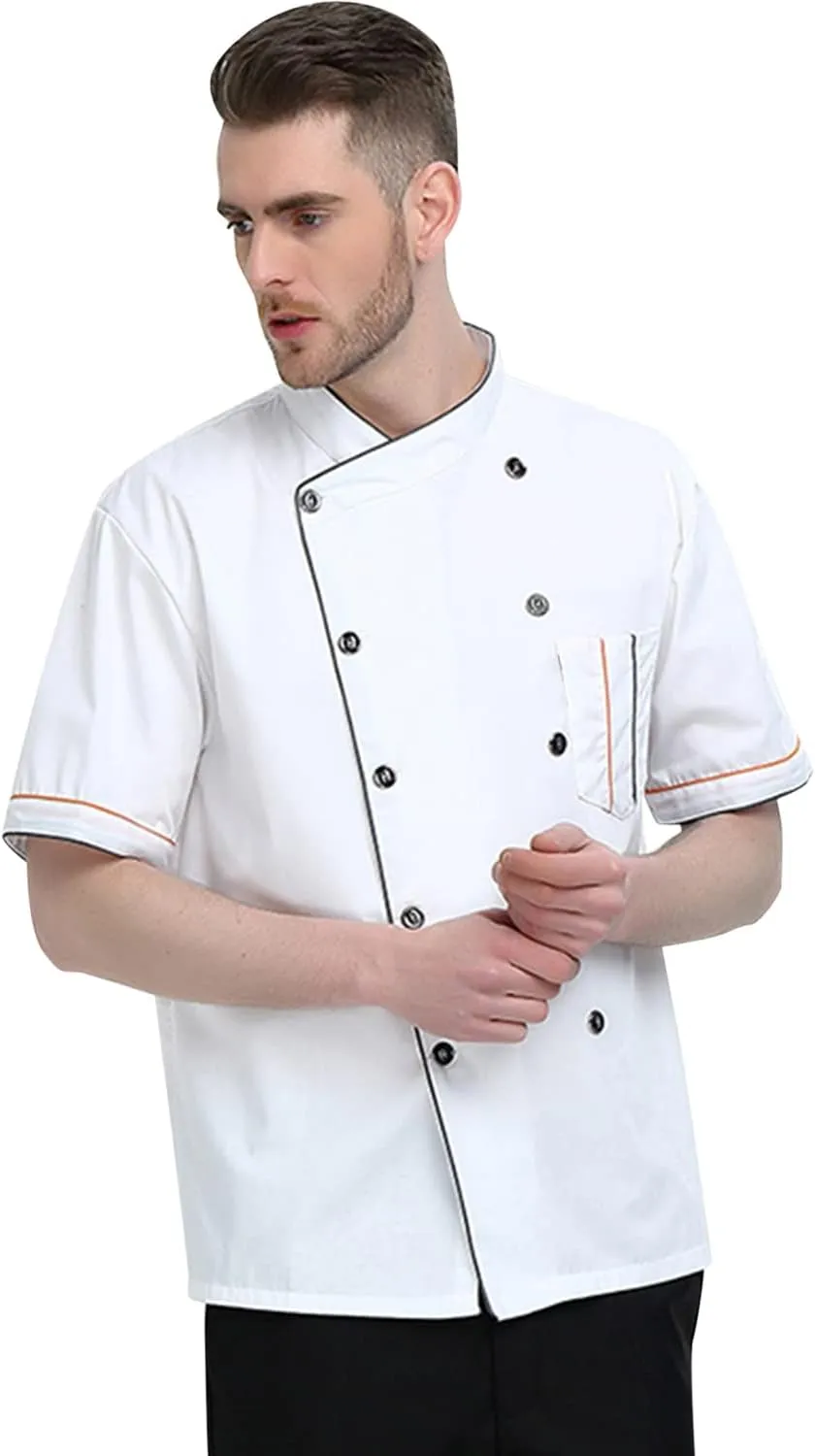 XINFU Unisex Chef Coat Long Sleeves/Short Sleeves Double-Breasted Kitchen Chef Uniform
