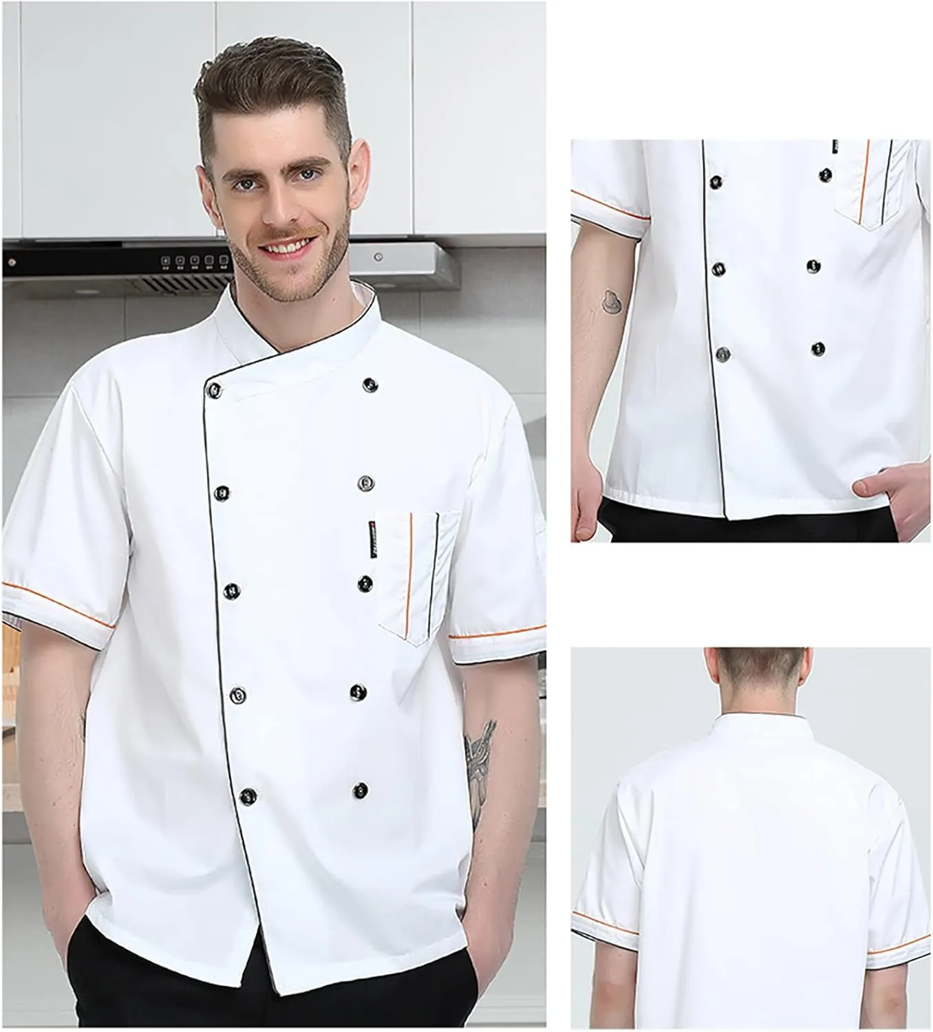XINFU Unisex Chef Coat Long Sleeves/Short Sleeves Double-Breasted Kitchen Chef Uniform