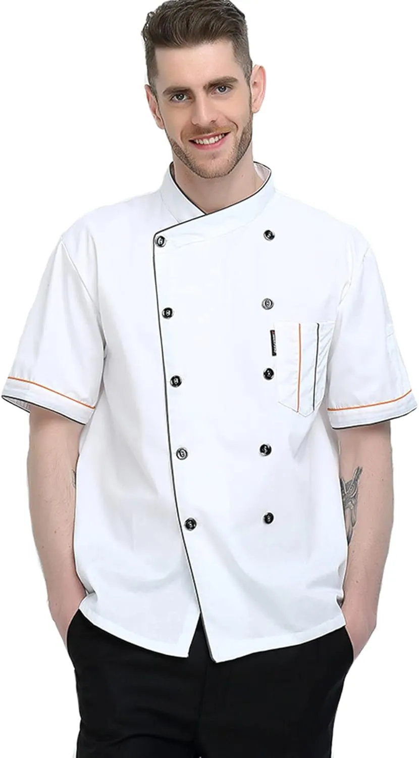 XINFU Unisex Chef Coat Long Sleeves/Short Sleeves Double-Breasted Kitchen Chef Uniform