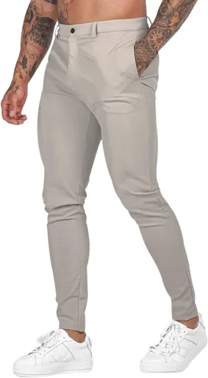 XUETON Mens Slim Fit Dress Pants Casual Business Office Work Skinny Suit Pants Comfort Flat-Front Stretch Chino Tapered Straight Leg Golf Dress Pants Slacks Trousers Khaki