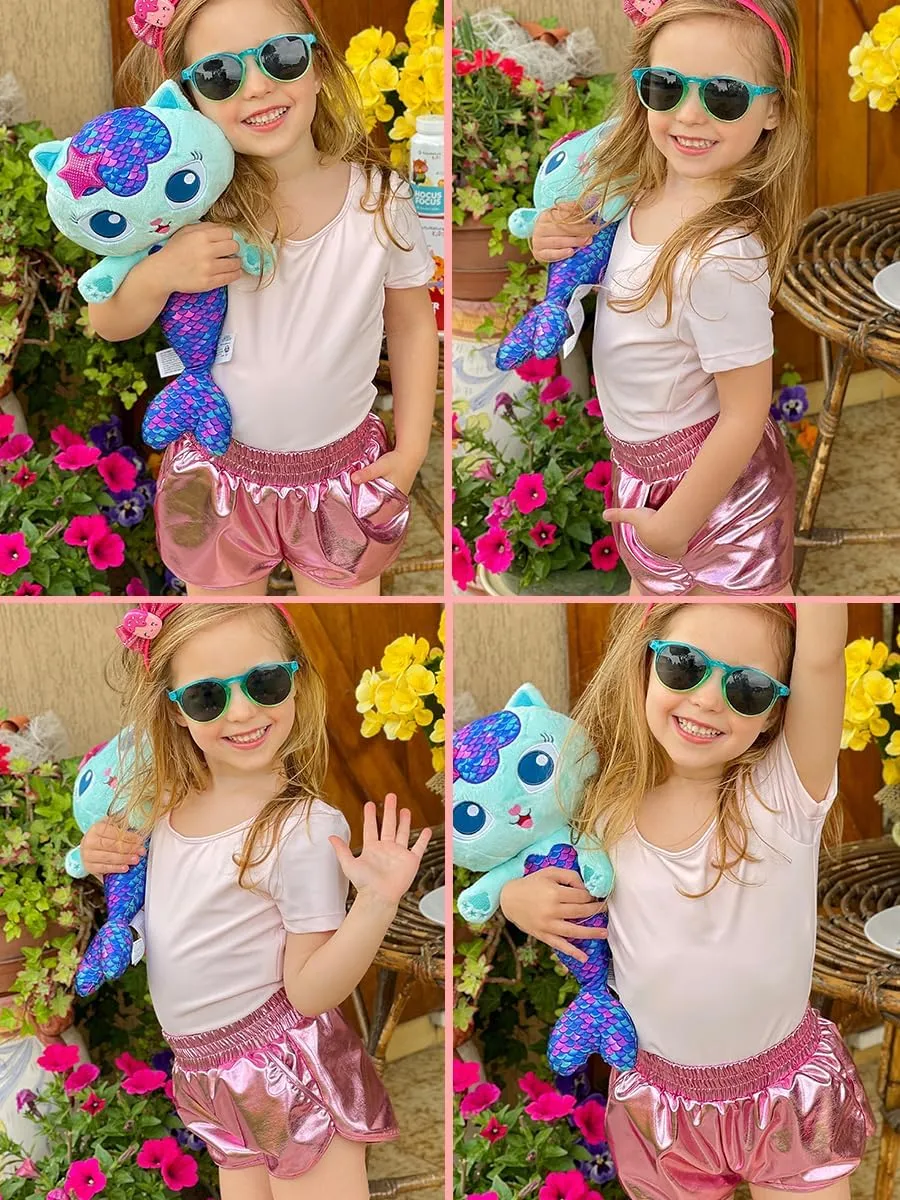 YgneeDom Girls Metallic Shorts Shiny Dance Hot Pants Sparkly Athletic Shorts 80s Outfits Pants for Kids