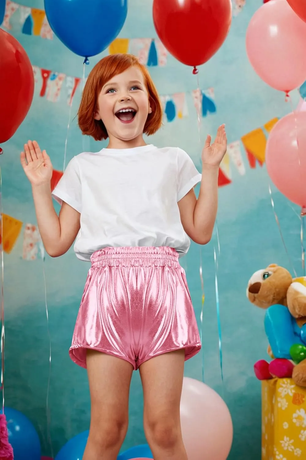 YgneeDom Girls Metallic Shorts Shiny Dance Hot Pants Sparkly Athletic Shorts 80s Outfits Pants for Kids