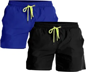 YnimioAOX 2 Pack Men's Swim Trunks Quick Dry Beach Shorts with Mesh Lining