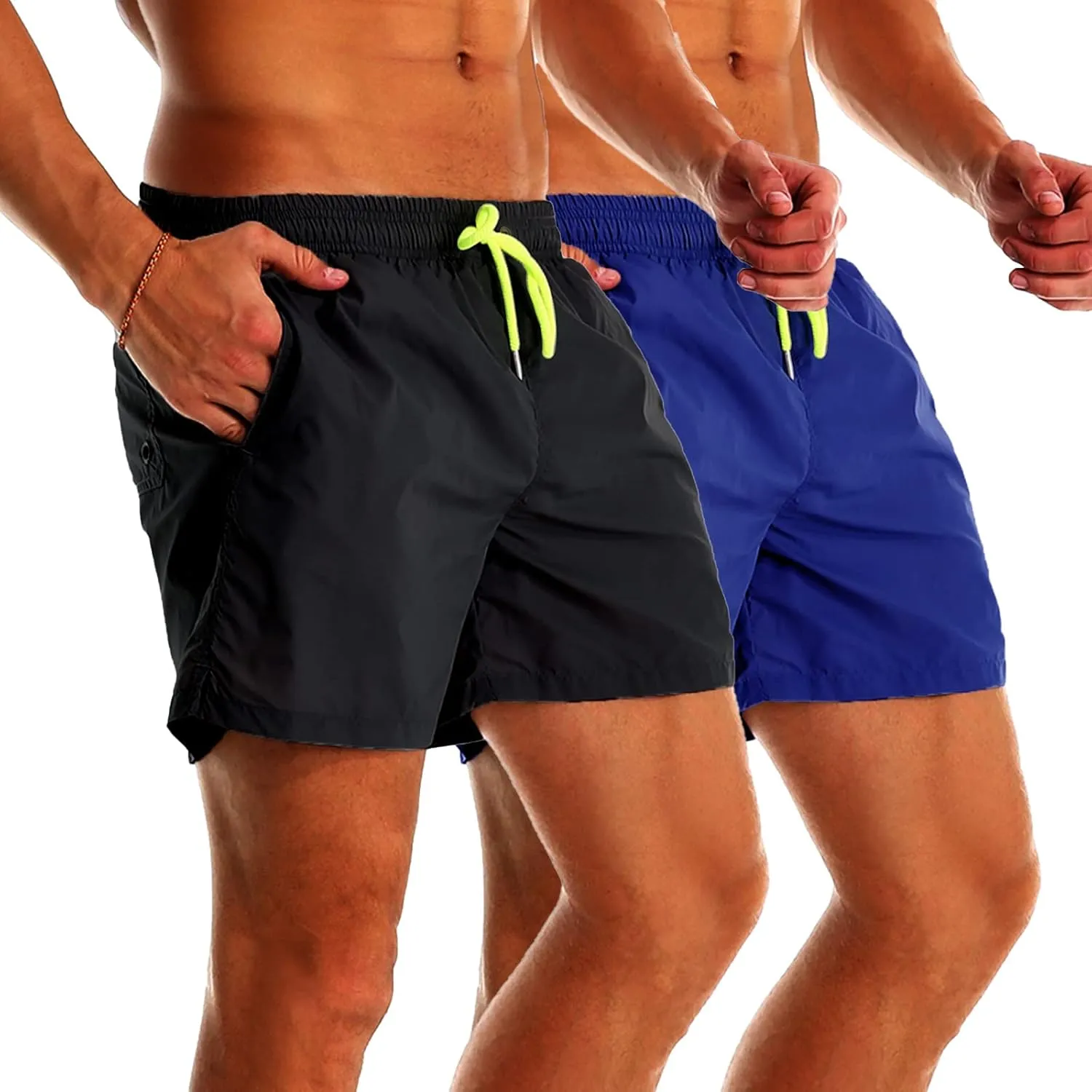 YnimioAOX 2 Pack Men's Swim Trunks Quick Dry Beach Shorts with Mesh Lining