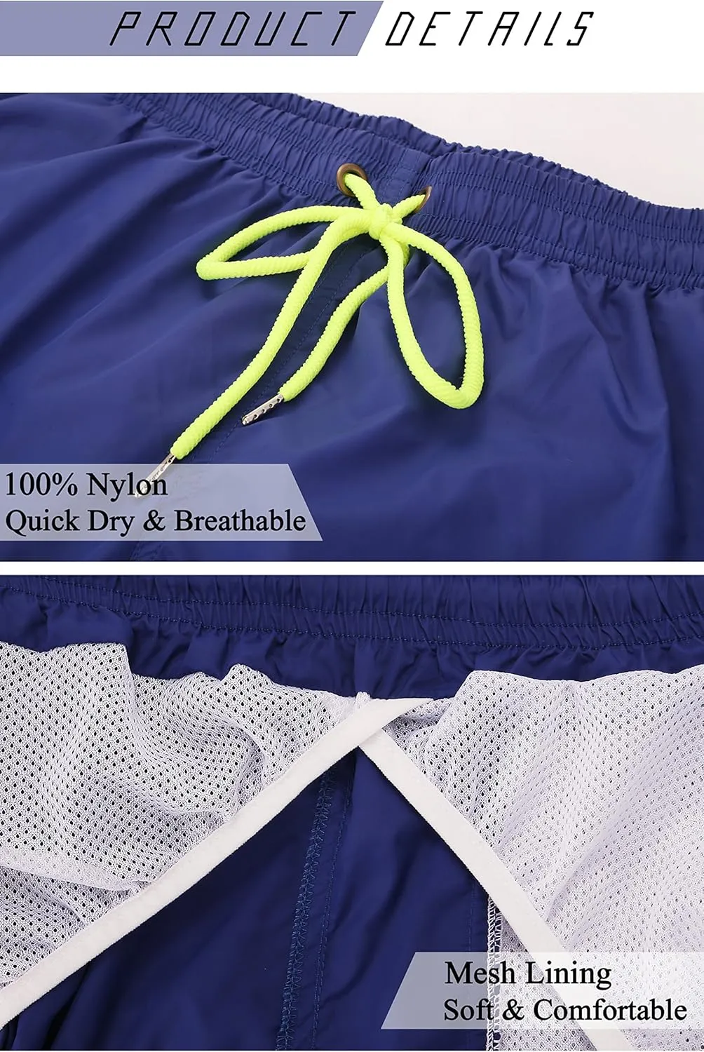 YnimioAOX 2 Pack Men's Swim Trunks Quick Dry Beach Shorts with Mesh Lining