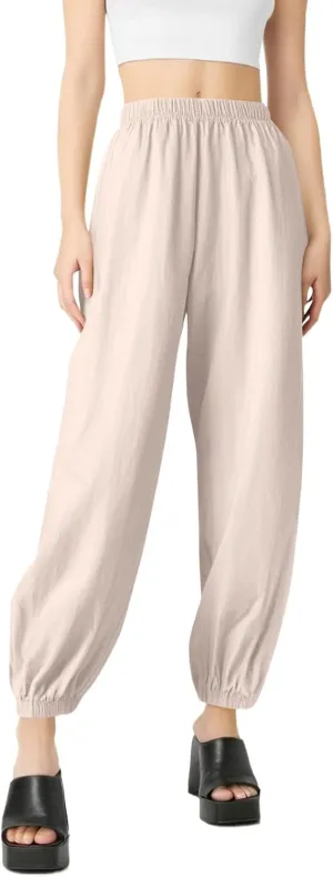 Yoga Pants for Women Lounge, Plus Size Pants for Curvy Women High Waisted Linen Wide Leg Business Casual Trousers