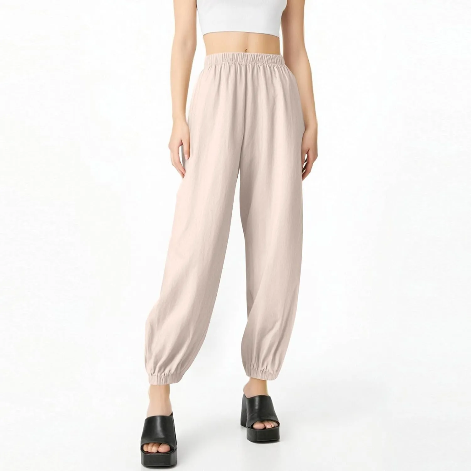 Yoga Pants for Women Lounge, Plus Size Pants for Curvy Women High Waisted Linen Wide Leg Business Casual Trousers
