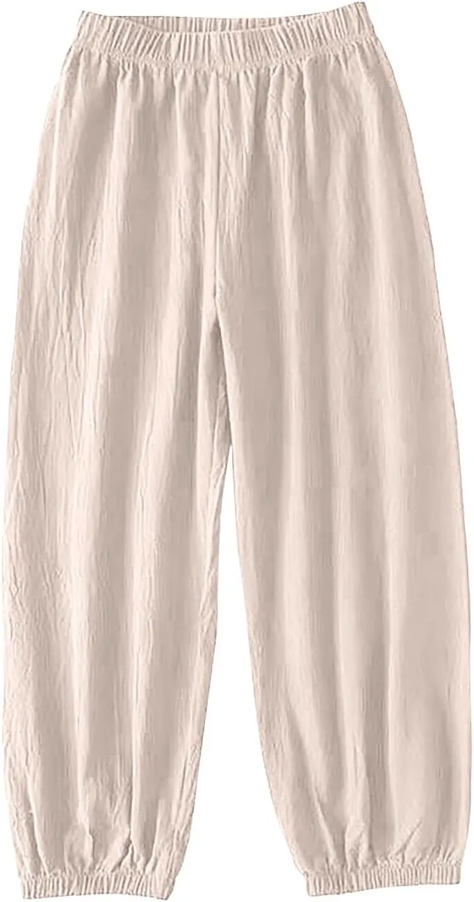 Yoga Pants for Women Lounge, Plus Size Pants for Curvy Women High Waisted Linen Wide Leg Business Casual Trousers