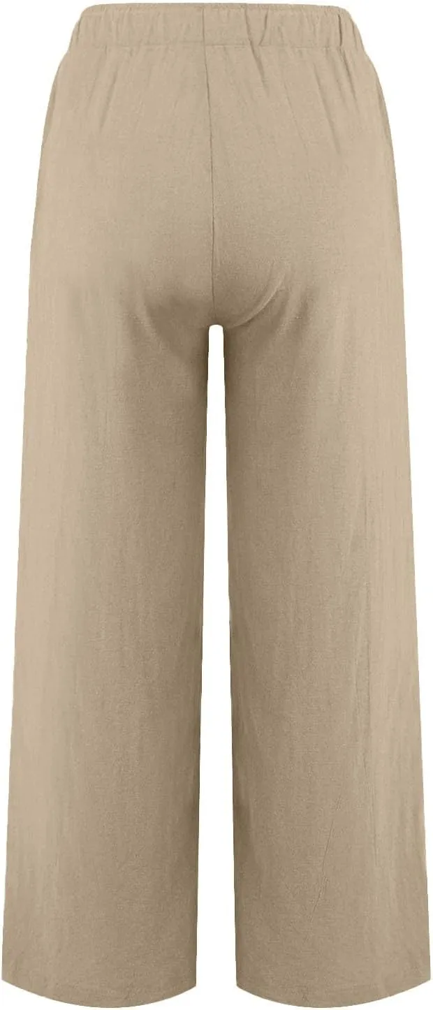 Yoga Pants for Women Low Rise Work Straight Leg Summer, Palazzo Pants for Women Linen Cotton Plus Size Trousers