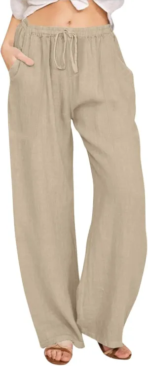Yoga Pants for Women Low Rise Work Straight Leg Summer, Palazzo Pants for Women Linen Cotton Plus Size Trousers