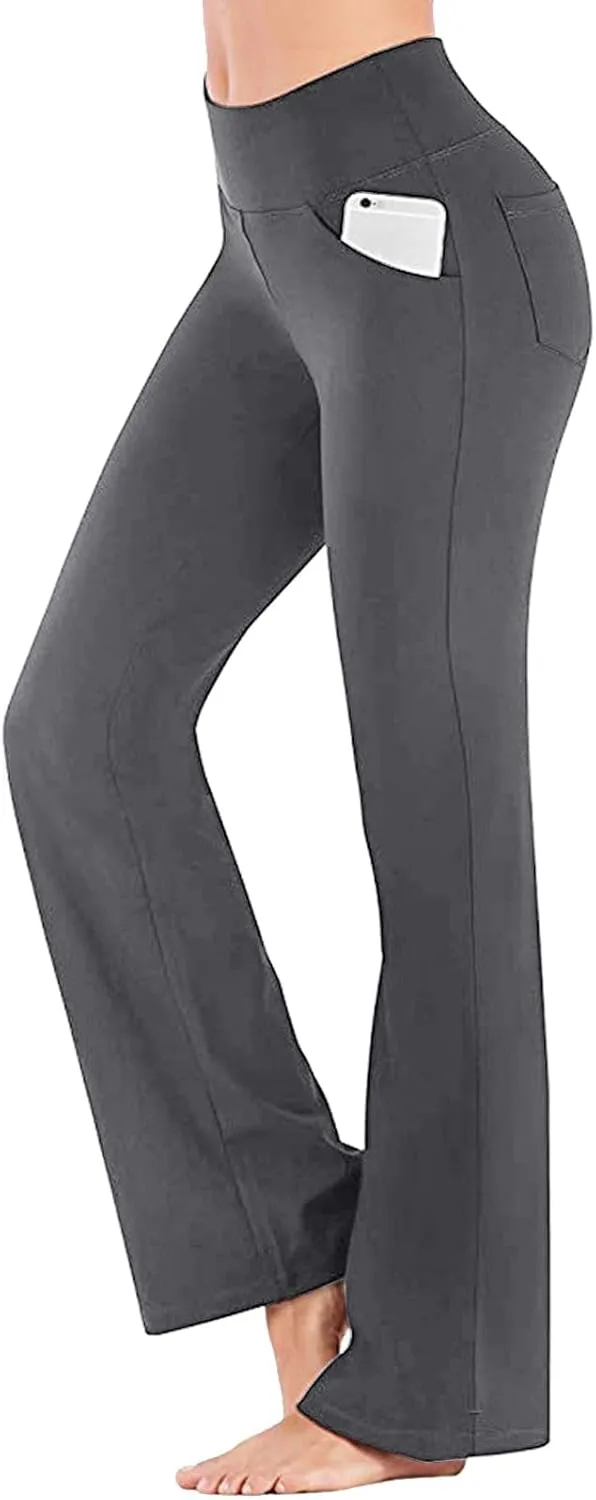 Yoga Pants with Pockets for Women Flare Butt Lifting Workout Athletic Legging High Waist Gym Tights Bootcut Trouser