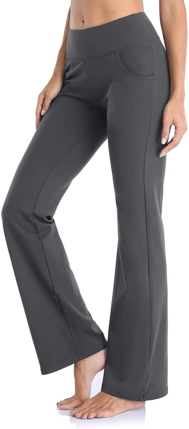 Yoga Pants with Pockets for Women Flare Butt Lifting Workout Athletic Legging High Waist Gym Tights Bootcut Trouser
