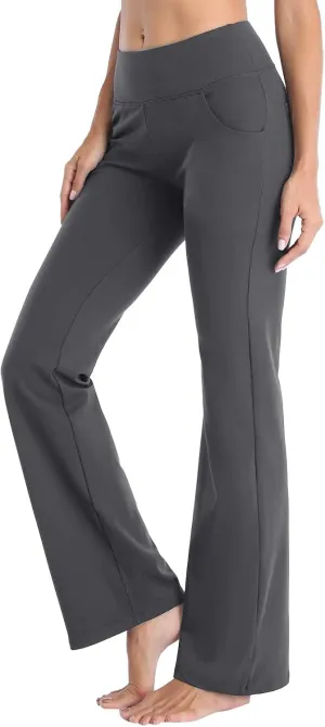 Yoga Pants with Pockets for Women Flare Butt Lifting Workout Athletic Legging High Waist Gym Tights Bootcut Trouser