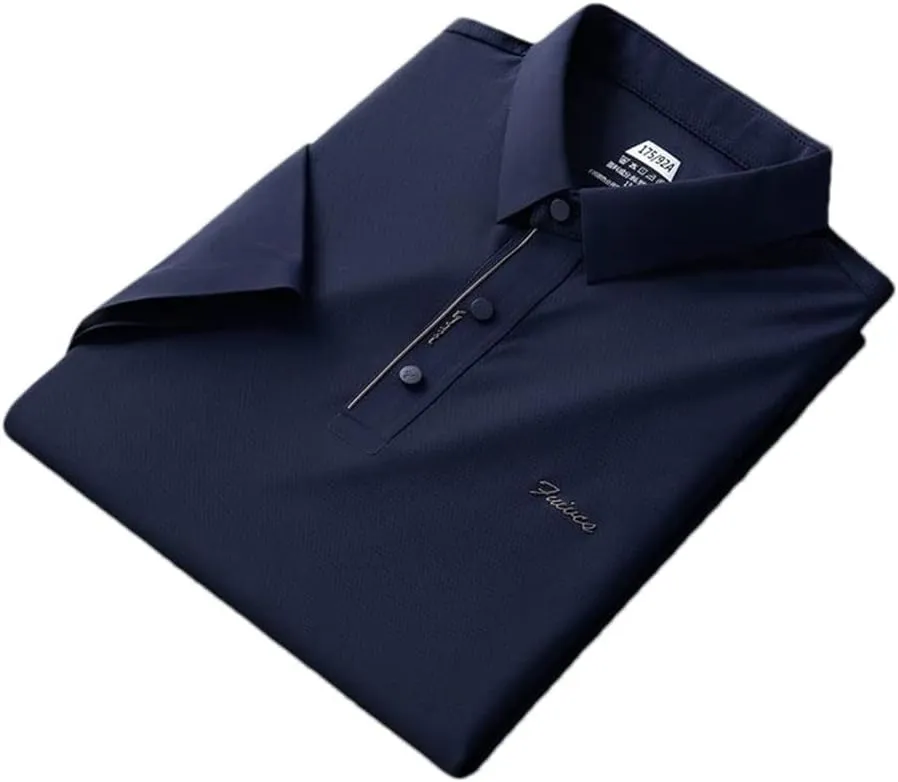 Youllyuu Ice Silk Elastic Polo Shirt Men's Short Sleeve Summer Solid Lapel T-Shirt Quick Dry Golf Polos