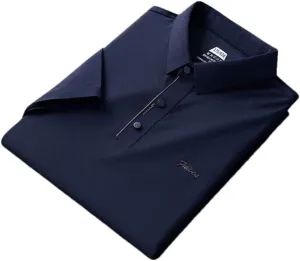 Youllyuu Ice Silk Elastic Polo Shirt Men's Short Sleeve Summer Solid Lapel T-Shirt Quick Dry Golf Polos