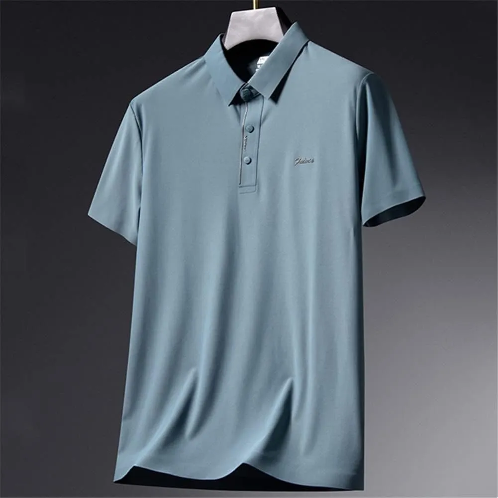 Youllyuu Ice Silk Elastic Polo Shirt Men's Short Sleeve Summer Solid Lapel T-Shirt Quick Dry Golf Polos