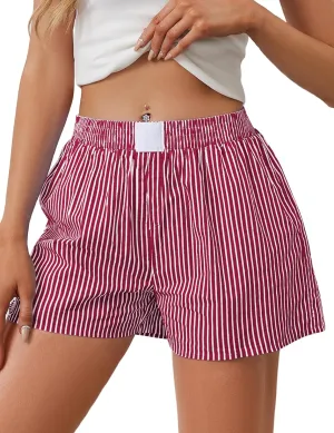 Ythomm Womens Lounge Shorts Y2k Striped Print Elastic Waist Pajama Shorts Cute Boxers Bottoms With Pockets Comfy Sleepwear