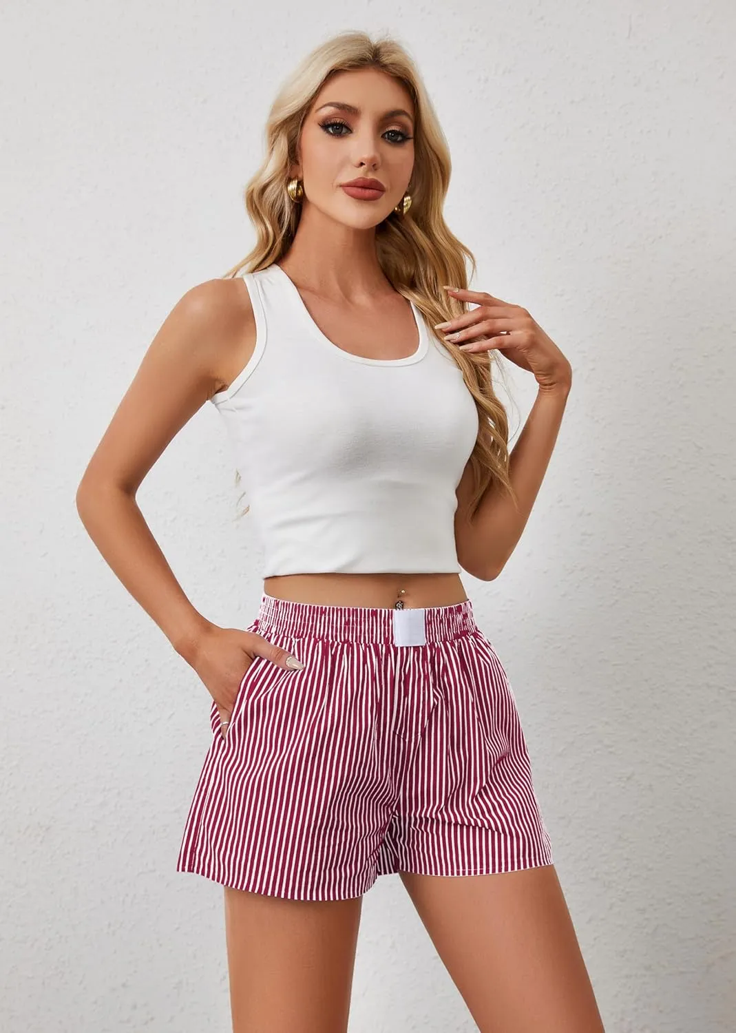 Ythomm Womens Lounge Shorts Y2k Striped Print Elastic Waist Pajama Shorts Cute Boxers Bottoms With Pockets Comfy Sleepwear