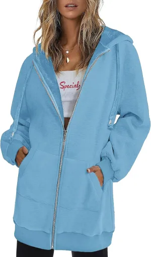 Zeagoo Womens Zip Up Hoodies Long Sleeve Fall Lightweight Hooded Sweatshirt Oversized Fleece Jacket With Pockets