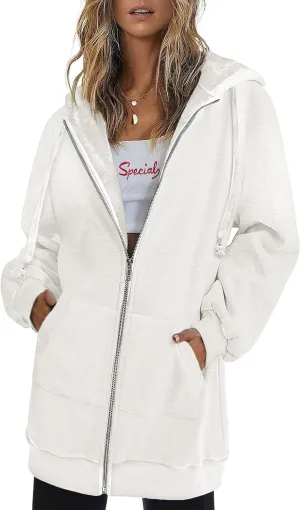 Zeagoo Womens Zip Up Hoodies Long Sleeve Fall Lightweight Hooded Sweatshirt Oversized Fleece Jacket With Pockets