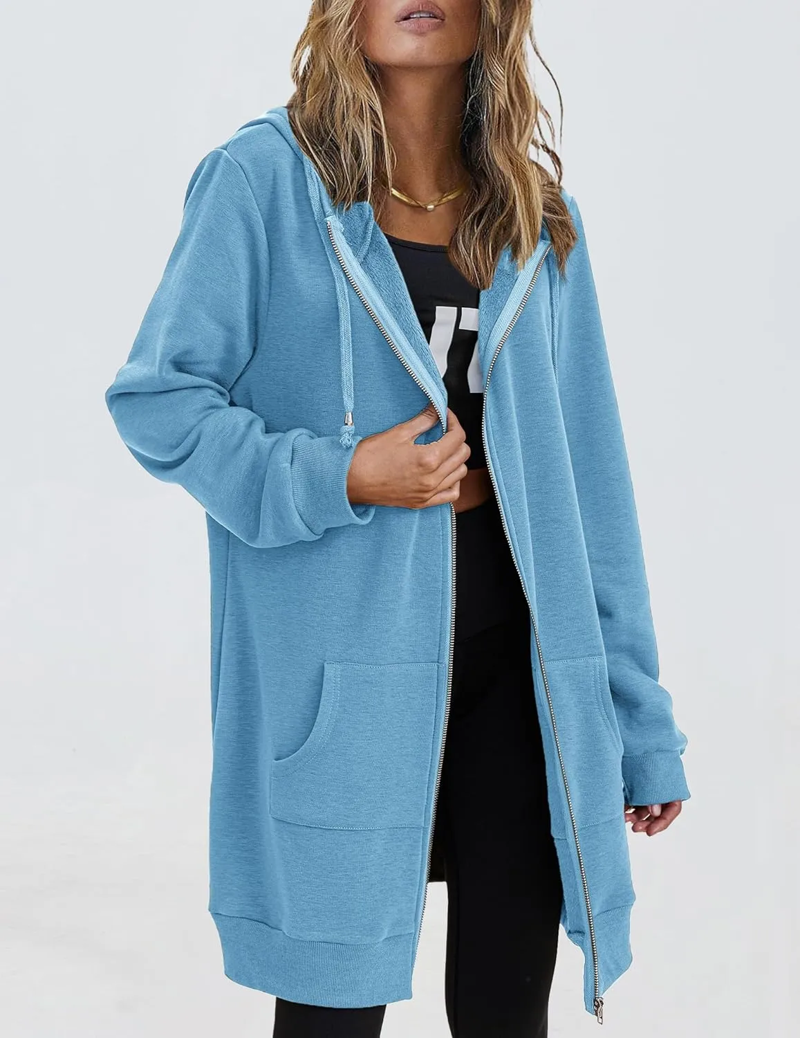 Zeagoo Womens Zip Up Hoodies Long Sleeve Fall Lightweight Hooded Sweatshirt Oversized Fleece Jacket With Pockets
