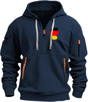 ZEFOTIM Big and Tall Hoodies for Men Drawstring Quarter Zip Hoodie German Flag Sweatshirt Lounge Hoodies with Pockets