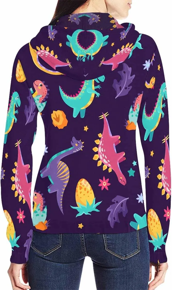 Zip Up Hoodie Women Cute Cartoon Dinosaurs Womens Drawstring Hoodies Long Sleeve Oversized Sweatshirts Jacket