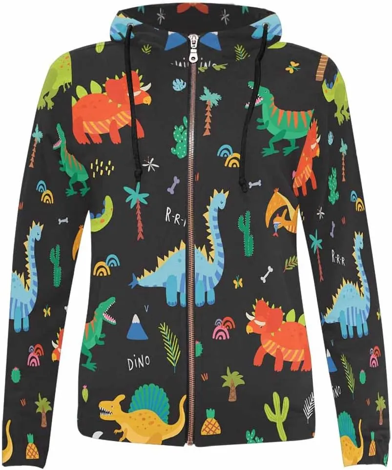 Zip Up Hoodie Women Cute Cartoon Dinosaurs Womens Drawstring Hoodies Long Sleeve Oversized Sweatshirts Jacket