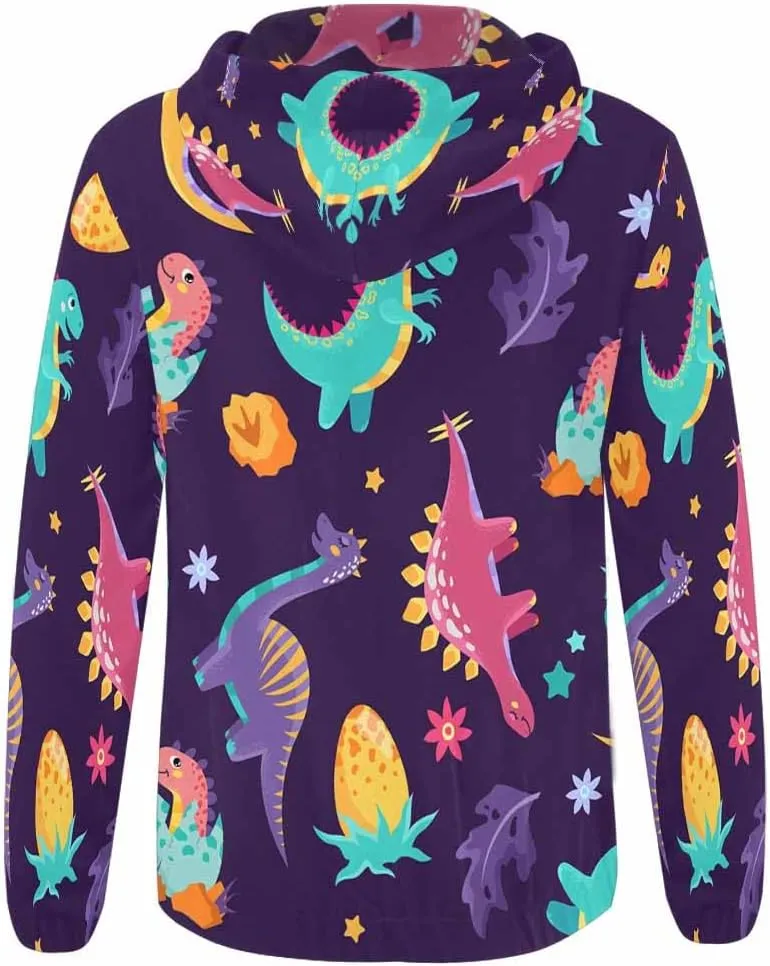 Zip Up Hoodie Women Cute Cartoon Dinosaurs Womens Drawstring Hoodies Long Sleeve Oversized Sweatshirts Jacket