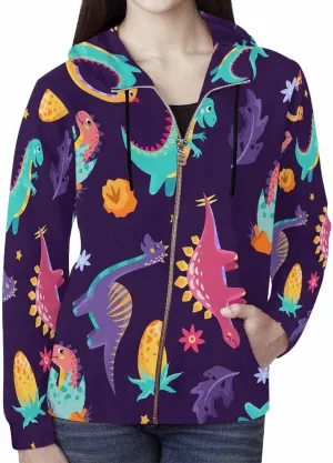 Zip Up Hoodie Women Cute Cartoon Dinosaurs Womens Drawstring Hoodies Long Sleeve Oversized Sweatshirts Jacket