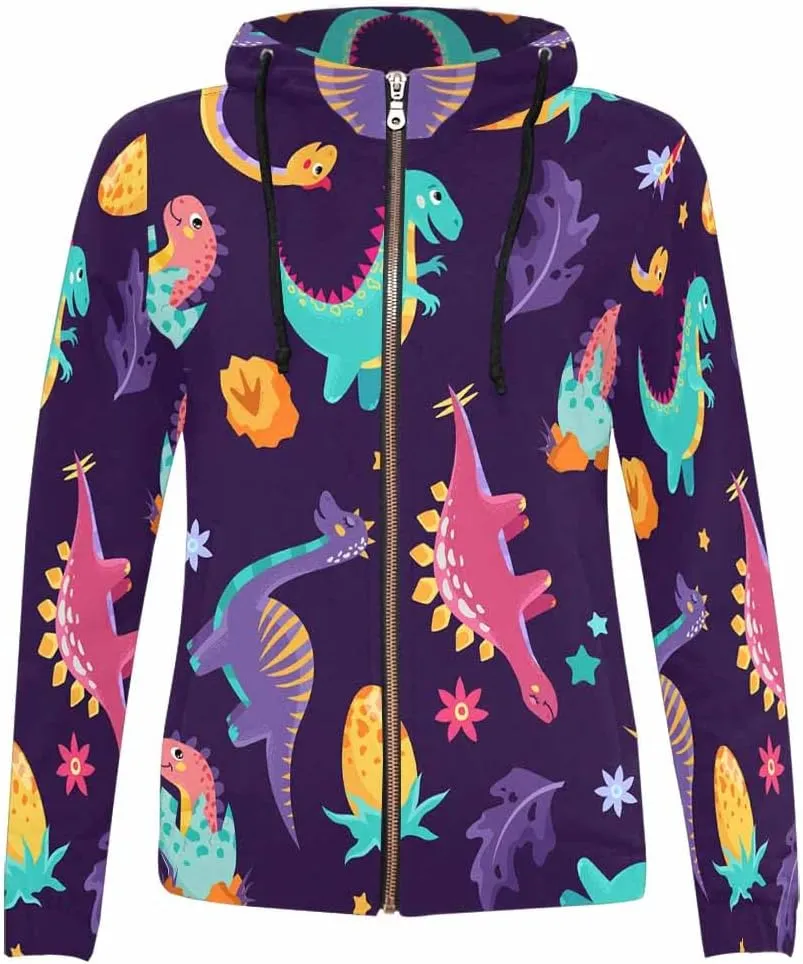 Zip Up Hoodie Women Cute Cartoon Dinosaurs Womens Drawstring Hoodies Long Sleeve Oversized Sweatshirts Jacket