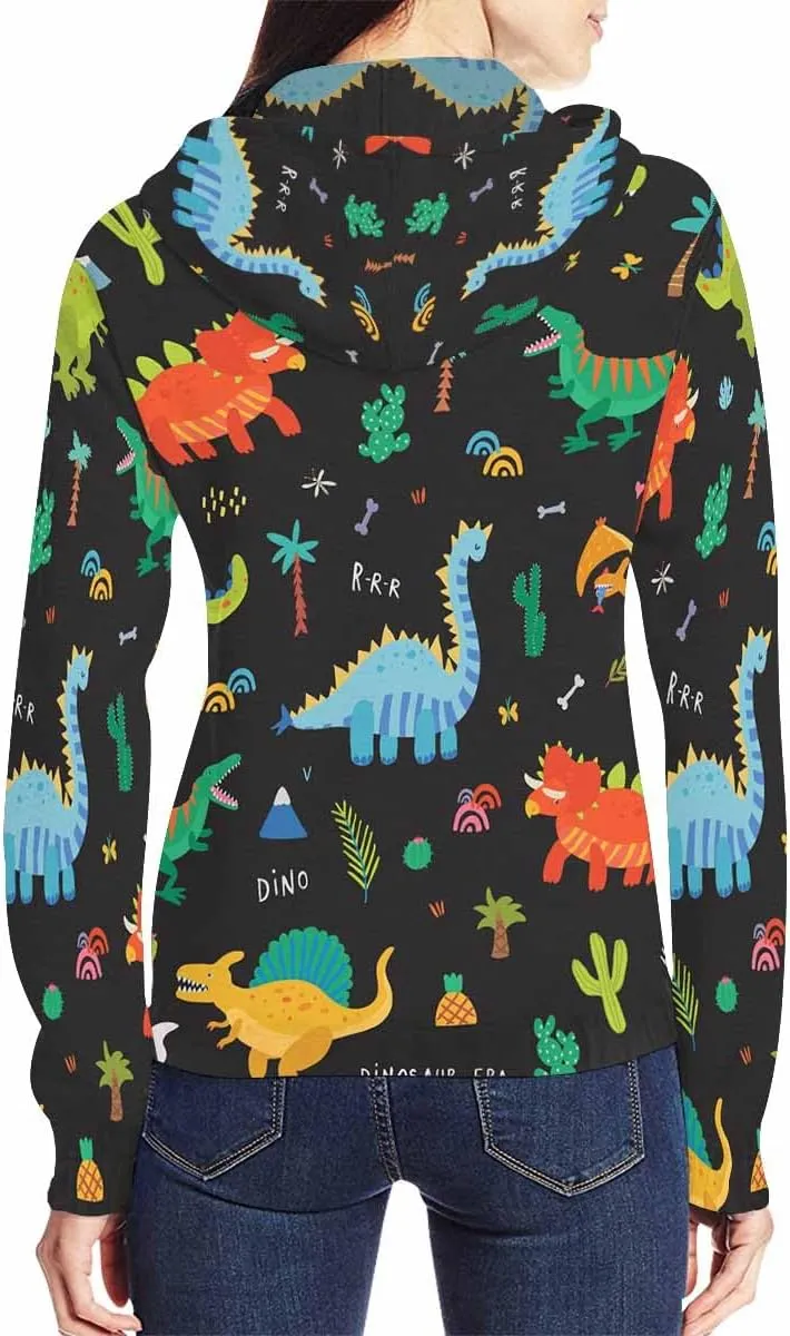 Zip Up Hoodie Women Cute Cartoon Dinosaurs Womens Drawstring Hoodies Long Sleeve Oversized Sweatshirts Jacket
