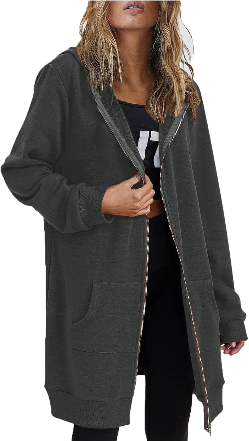Zip Up Hoodies for Women 2024 Plus Size Long Sleeve Sweatshirts Casual Loose Jackets Coat Fall Clothes with Pockets